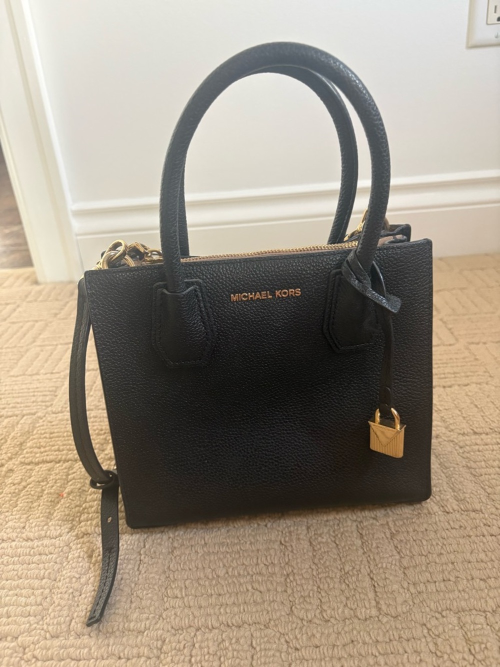 Michael Kors Black Pebbled Leather Mini Satchel with Gold Hardware
